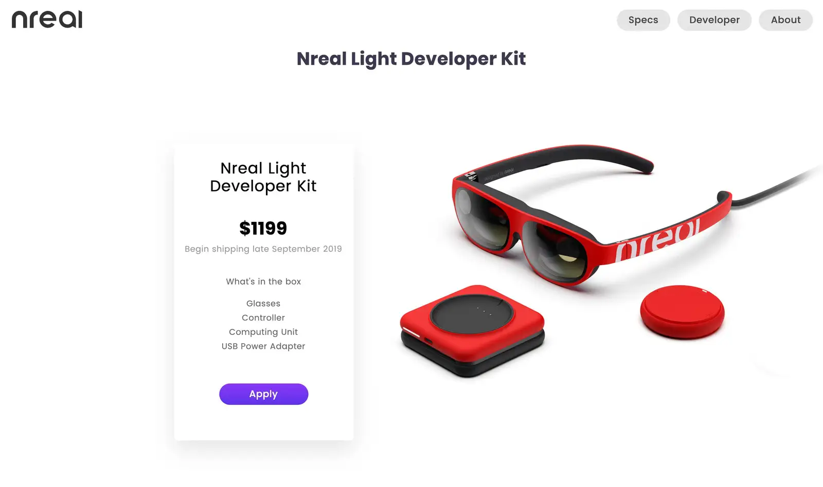 Nreal 官网 界面截图
